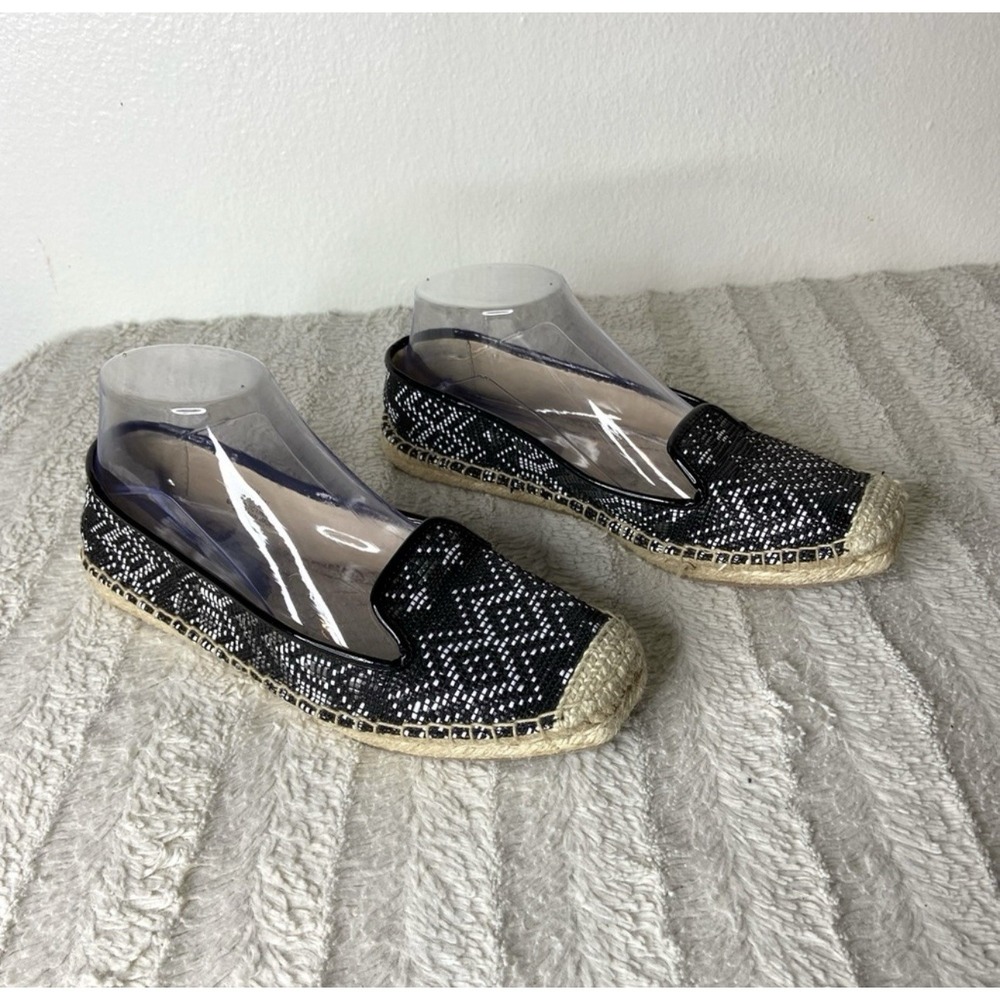 Nine West Beachinit Women's 7.5 Espadrille Flats Black White‎ Geometric Shoes